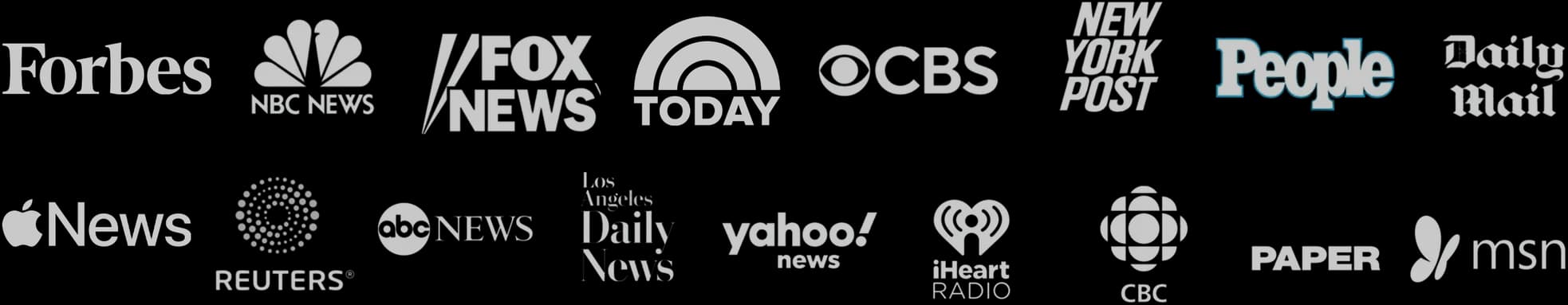 Coverage in Forbes, NBC News, Fox News, TODAY, CBS, New York Post, People, Daily Mail, Apple News, Reuters, ABC News, Los Angeles Daily News, Yahoo News, iHeartRadio, CBC, Paper and MSN